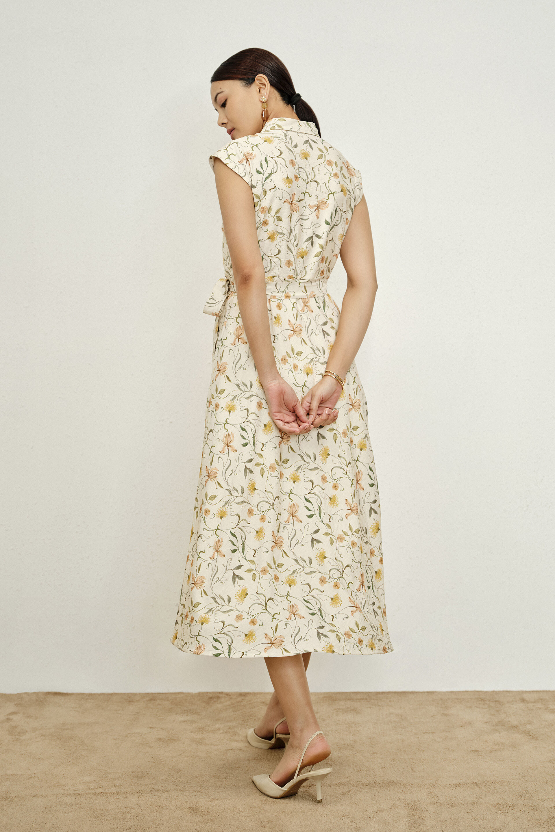 April Collared Cream Dress, Green, image 5